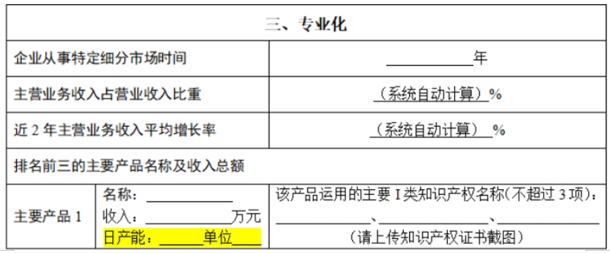 新增主要产品日产能&单位